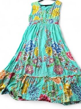 Me 2 Magic Multicolor Floral Maxi Dress 🌸 Ruffle Detail Boho Y2K Size 2X